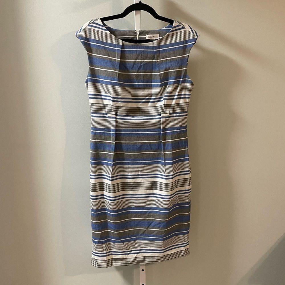 Calvin Klein Blue & Gray Striped Dress